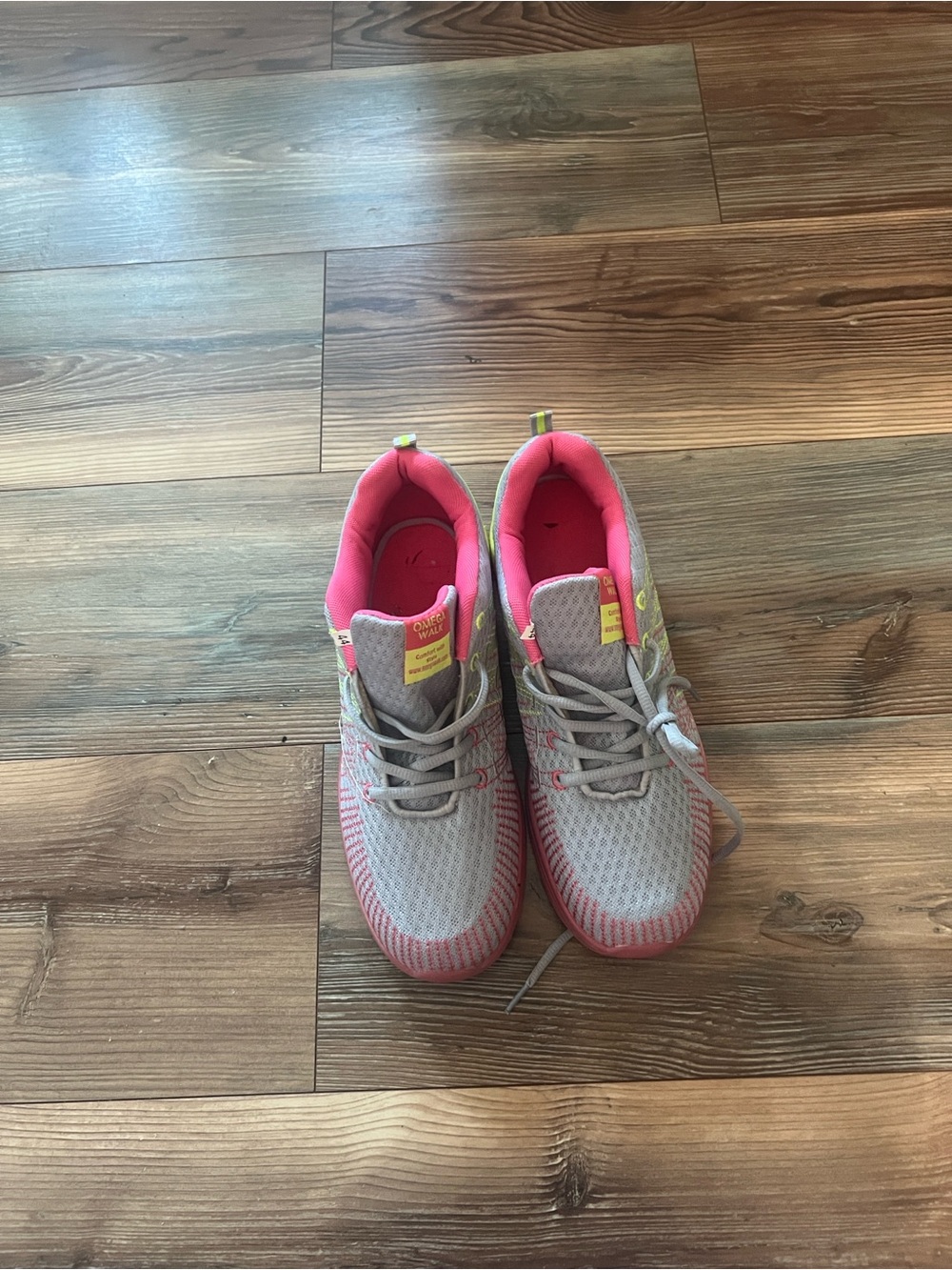 Light Gray Mesh Sneakers with Pink Accents